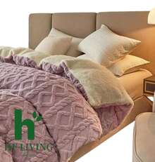 Edredón De Invierno, Aborregado por atras,  Edredón de Cachemira, Otoño E Invierno Edredón De Felpa Gruesa Cálida Edredón Reversible C,150x200cm - Morado - Ver 5