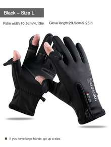 1件装冬季滑雪骑行防风防水保暖加厚触屏拉链手套，男女通用，抓绒材质，加绒设计