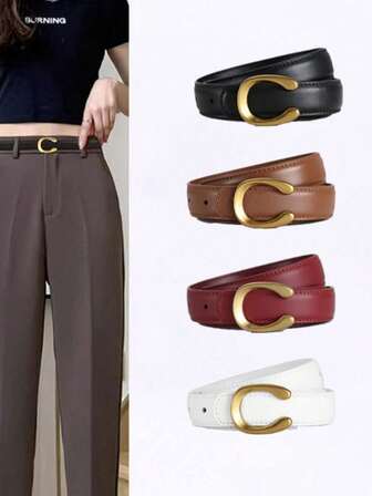 1/2 件 C 字母扣女士腰带，时尚百搭装饰头层牛皮腰带，适合牛仔裤