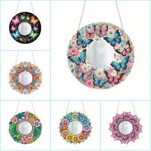 1pc Special Shape Iridescent Butterfly & Flower Pattern Mirror DIY Diamond Art Painting Kit - Adult Diamond Painting Set With Crystal Diamonds, Suitable For Makeup Mirror Function And Easy Creative Hobby, Thanksgiving, Mother's Day Gift - Multicolor - View 2