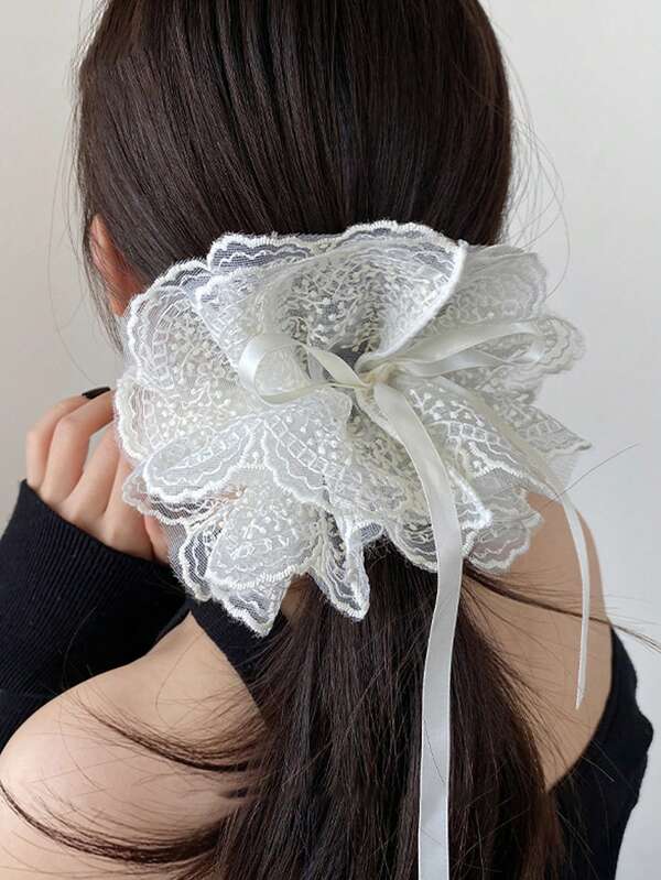 Scrunchie für hohen Pferdeschwanz - keine Delle, kein Verrutschen, verstellbar & mit Spitzenbesatz Scrunchies für Frauen, Spitzen Doppelschicht ohne Haarschäden Haargummis, Haargummis für dickes, lockiges Haar, minimalistischer Haarschmuck geeignet für den täglichen Gebrauch Scrunchies Haargummis Scrunchie Haargummis, Haarschmuck