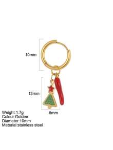 1pc Y2K Stainless Steel Enamel Chili Cartoon Earrings For Women, Santa Claus & Reindeer Christmas Stocking Earrings, Suitable For Christmas Wear, Autumn/Winter Daily Wear, Christmas Gift - Yellow Gold - View 23