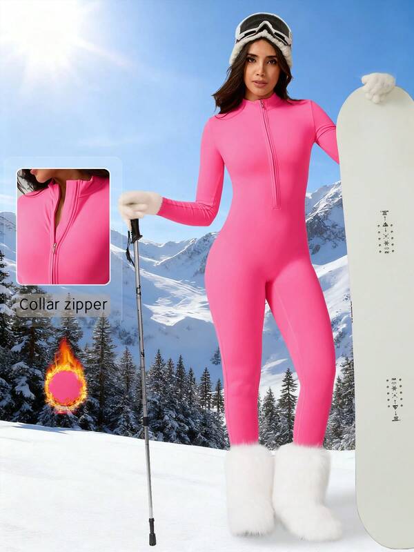 NcmRyu 1pc Women's Shaping Fleece Zip-Up Collar Sports Ski Jacket