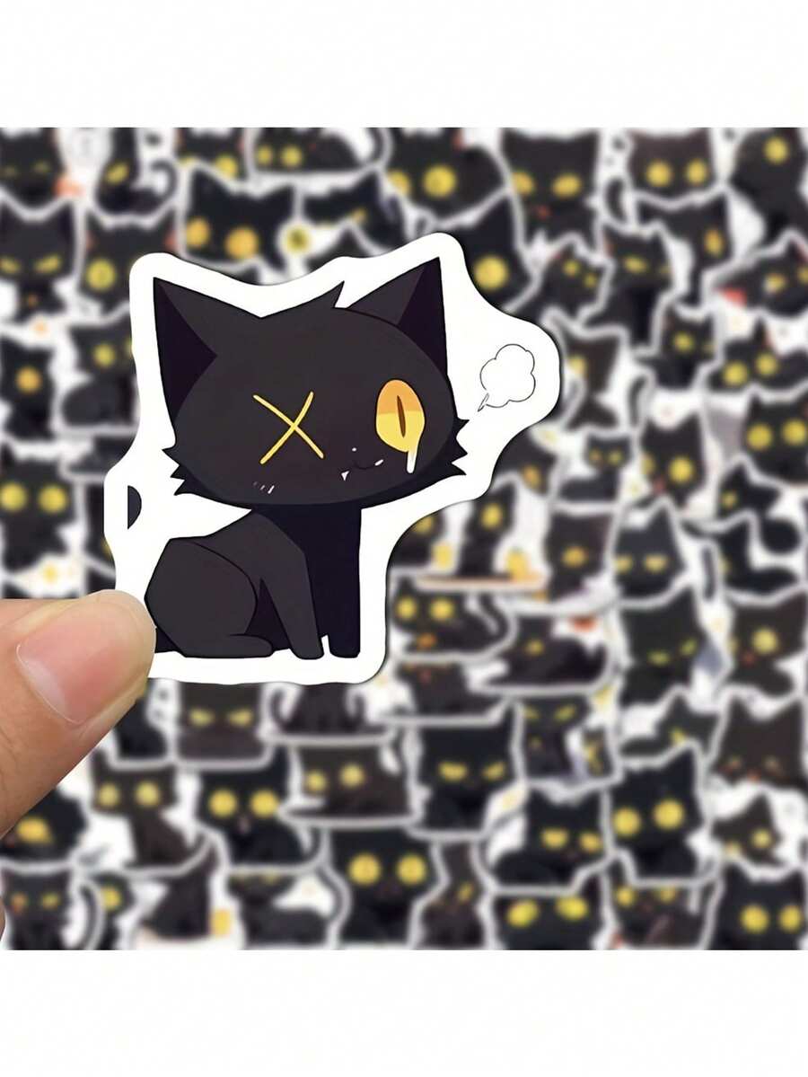 100pcs Cartoon Black Cat Family Cat Stickers, Cute Cat Diy Journal Computer Water Cup Tablet Waterproof Stickers