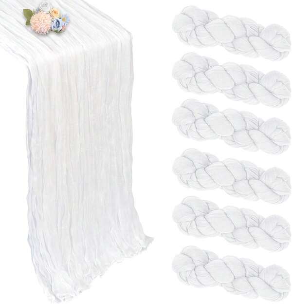 White Cheesecloth Table Runner 10FT Boho Cheese Cloths Gauze Fabric Table Runners 35*120 Inch Rustic Sheer For Wedding Birthday Party Baby Shower Centerpiece Home Decorations-10 Packs