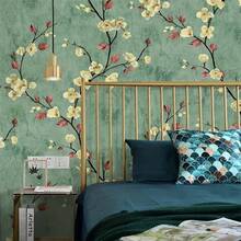 1 Rolle Landhaus-Stil Pflaumenblüten Muster selbstklebende Vliestapete, leicht zu reinigen, geeignet für Wohnzimmer, Küche, Schlafzimmer, Möbeldekoration Zuhause und im Studentenwohnheim