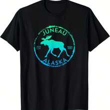 Juneau Alaska Moose Gradient Distressed Souvenir T-Shirt - 黑色5 - 查看 1