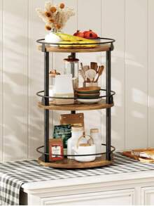 Kitchen Rotating Rack Layered Storage Rotating Spice Rack Spice Rack Kitchen Countertop Storage Rack - Wood - View 5