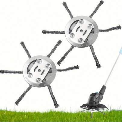 "2-Pack Heavy-Duty Steel Wire Weeding Brush - Powerful Lawn Mower Attachment: Durable Circular Tool For Gardens, Yards, Driveways. Sharp Line Heads & Rigid Frame. Compatible With Electric/Gasoline Mowers. For Residential/Commercial Use. Lawn Accessories, Weeding Tool, Yard Maintenance"