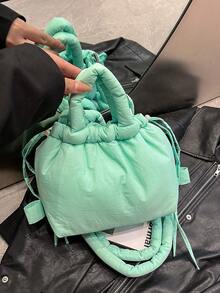 1 件秋冬新款女士加厚尼龙单肩/斜挎包，柔软轻便，带抽绳褶皱背包，小号 - 彩色 - 查看 18