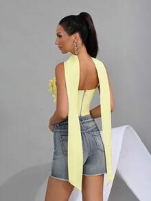 Nuevo top de tirantes con diseño floral 3D, ajustado, espalda descubierta, deseo puro, sexy, con escote de espina de pescado, para fiestas formales, banquetes, cumpleaños, carnavales