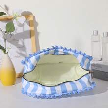 Personalized Embroidered Makeup Bag For Girls, Custom Name Gingham Toiletry Pouch With Cute Ruffle Trim, Soft Pastel Travel Cosmetic Organizer, Lightweight Large Capacity Storage Bag, Ideal Gift For Friends, Bridesmaids, Or Christmas