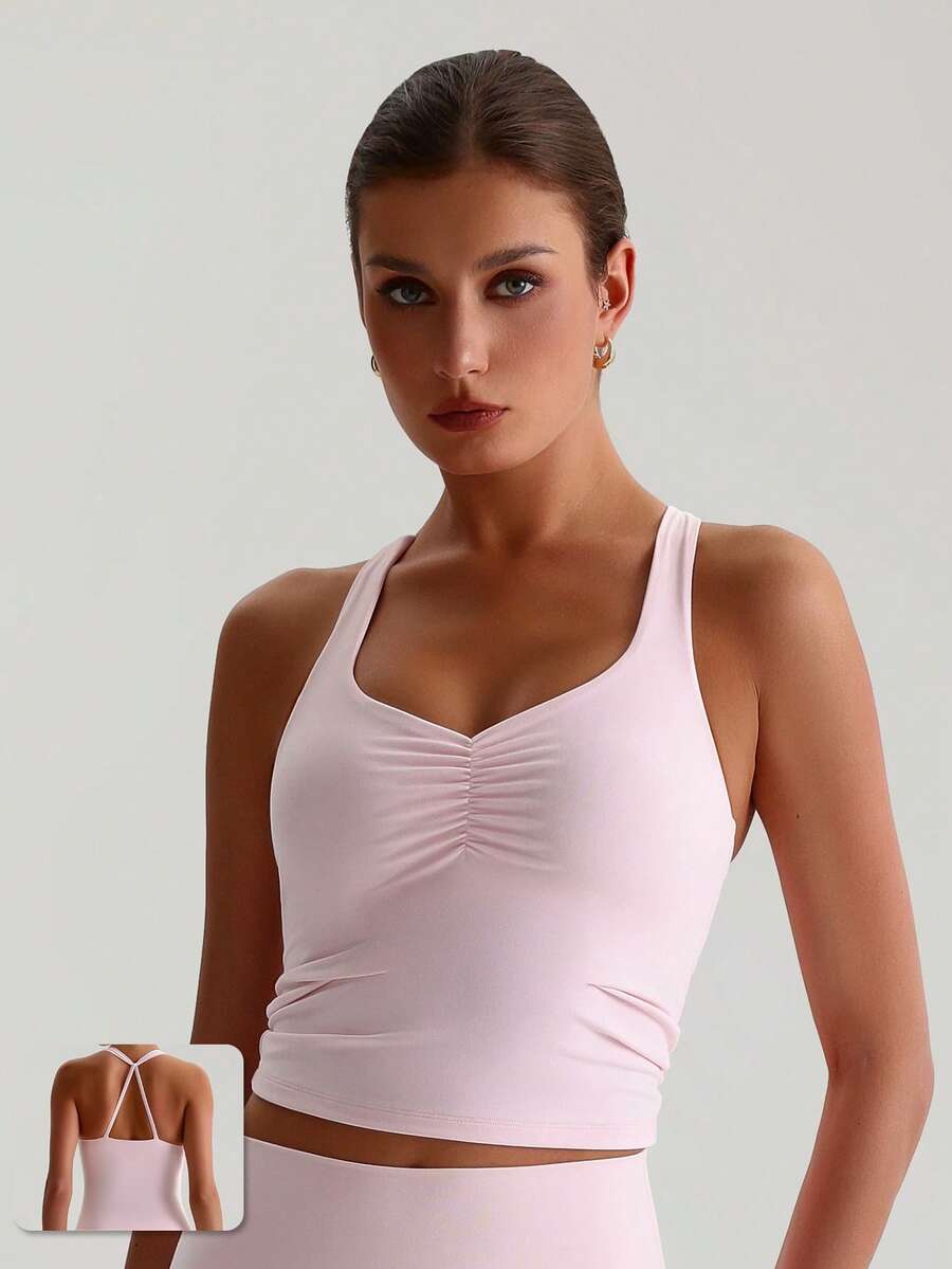MASKERT "Sports Bra Top" Women's Built-In Cups Yoga Vest, High-Stretch Lounge & Commute Wear - Màu hồng Bubblegum - Xem 1