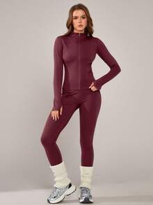 NcmRyu 一套女士弹力拉链休闲日常穿着立领设计收腰舞蹈运动服