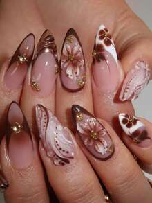 Sanrio Mejora instantáneamente tu apariencia con este juego completo de 24 uñas postizas de almendra de tamaño mediano. Combina un estilo vintage, elegante, hermoso, moderno, casual y fresco, con una variedad de diseños exquisitos: patrones de flores punteadas en degradado burdeos y blanco en 3D, decoraciones con cuentas doradas, rhinestones y perlas falsas.