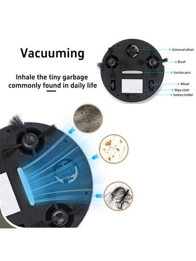 Slimme In Robot Stofzuiger Mop, Slim Low Noise Battery Powered (Strong Suction) 60 Minute Runtime Pet Hair Cleaning Hard Floors) Automatic Directional Cleaning, Includes Remover Accessory, Robot, Sweeping Equipped view 9