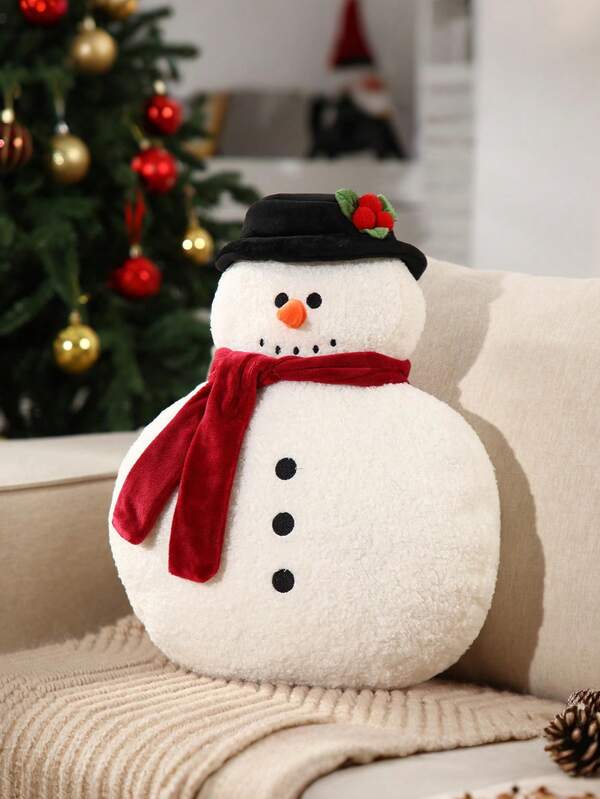 Christmas Pink Gingerbread House Pillow, Christmas Snowman Decorative Pillow, Christmas Gingerbread Man Pillow, Christmas-Themed Accent Pillows, Plush Faux Rabbit Fur Roof Embroidered Chenille Gingerbread House, Colorful Light-Up Christmas-Shaped Pillow. Perfect For Home Living Room Sofas