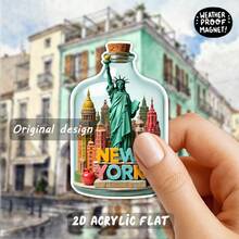 2D Acryl, 1 Stück New York Skyline Kühlschrankmagnet mit Freiheitsstatue, 1 Stück Mexiko Cowboyhut Themen Kühlschrankmagnet - spülmaschinenfeste Acrylmagnete, geeignet für Kühlschrank, Pinnwände - ikonische New Yorker Sehenswürdigkeiten, Reiseandenken, geeignet für Büro, Wohnheim - Weltenbummler & 2D flach