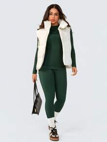 Leorrey 一套女士无缝时尚滑雪健身运动跑步长袖上衣和裤子运动套装滑雪服冬季 - 綠色 - 查看 8