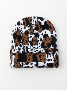1pc Unisex Cow & Leopard Print Warm Reversible Knit Beanie Hat, Suitable For Outdoor Wear, Autumn/Winter - Multicolor - View 5