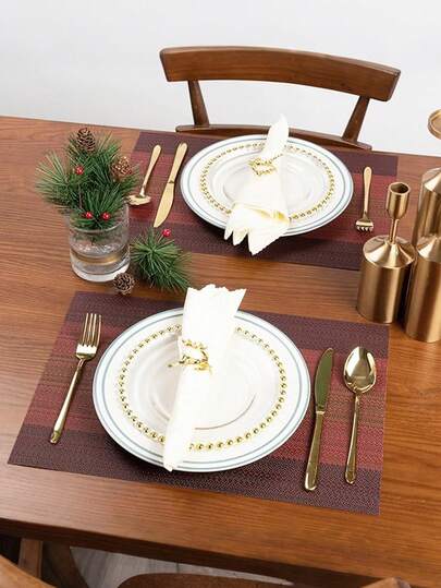 4/6 Stücke 12*18 Zoll rechteckige PVC Farbverlauf gewebte Tischsets, Kaffee-Maschinen Untersetzer, waschbare rutschfeste hitzebeständige Tischmatten, geeignet für Hochzeit, Feier, Zuhause, Picknick, Geburtstagsfest, minimalistisch & modisch