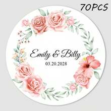 24/35/70/108 piezas Pegatinas redondas personalizadas con sus nombres y fecha para bodas, invitaciones, cajas de regalo, etiquetas de papel, adhesivas, multifuncionales, duraderas, ornamentales, reutilizables, exquisitas, elegantes, de alta calidad, coloridas, modernas, personalizadas, únicas - Multicolor - Ver 13