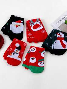 5 Pairs Random Women's Christmas Themed Mid-Calf Socks, Autumn/Winter