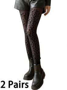半双装女士连裤袜，豹纹性感黑色丝袜，夏季薄款丝袜 - 黑色 - 查看 16
