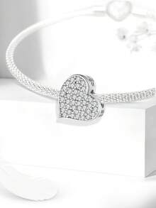 1 mặt dây chuyền đính hạt kim cương hình trái tim gia đình bằng bạc Sterling 925, thích hợp làm vòng tay DIY cho nữ. - Hạt 8 - Xem 8