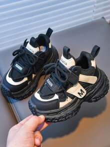 Kids' Fashionable Casual Sports Shoes, Student Running Shoes, Campus Sports Chunky Sneakers, Suitable For All Seasons, Color Blocking Woven Sports Shoes