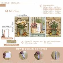 3pcs/Set European Vintage Plant Flower Potted Posters And Prints Botanical Garden Oil Paintings Retro Wall Art Paintings Suitable For Home Decoration, Room Decoration, Bedroom Decoration, Living Room Decoration, Bathroom Decoration, Wall Decoration, Optional Wall Art With Frame