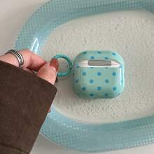 Custodia per auricolari minimalista a pois blu e verde + anello per appendere compatibile con Apple Pro 3/Pro 2/Pro/ 4/3/2, custodia per auricolari alla moda