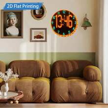 1 Modern Neon LED Digital Wall Clock With Luminous Numbers And Hands - Silent No Ticking - (AA) Artificial Wood Round Clock For Home, Office, Bedroom - Green And Red Dual Color Lighting, Easy-To-Read Large Numbers, Ideal Gift, 2D Flat Design - 10*10英寸 - 查看 6