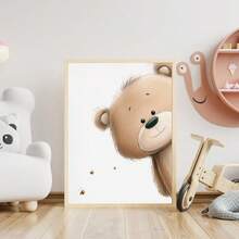 1幅帆布墙画，泰迪熊主题儿童房装饰画，中性色调泰迪熊偷窥主题，适合儿童房、卧室、家居装饰、秋冬家居装饰，可用于儿童房、托儿所、男孩/女孩派对卧室墙面背景、幼儿园教室装饰，防水材质，派对装饰礼品 - 彩色 - 查看 9