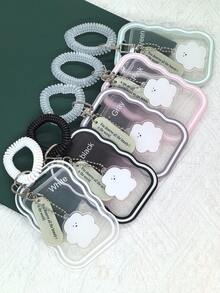 1 个透明哑光款软硅胶卡夹，适用于学生证、公交卡、校园卡、相纸，带弹簧钥匙扣吊坠