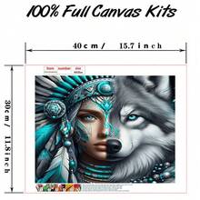 Kit de pintura de diamantes sin marco - Diseño inspirado en lo indígena con patrón de lobo - Bordado de diamantes circulares completos, artesanía DIY mosaico lienzo decoración de pared, 11.81x1.81 pulgadas