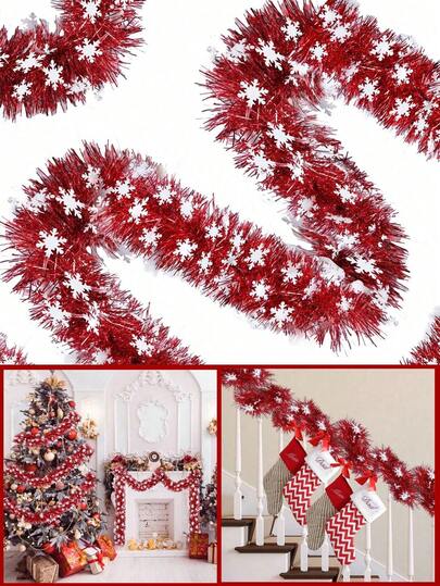 Red Shiny Snowflake Metallic Aluminum Foil Tassel Wreath, Christmas Snowflake Tinsel Garlands Xmas Chunky Tinsel Decoration For Christmas Tree Decorations Party Indoor And Outdoor Decorations,Red Christmas Tinsel Garland, Christmas Tree Tinsel Thick Xmas Tree Tinsel Chunky Metallic Tinsel For Christmas Tree Decorations, Party, Home