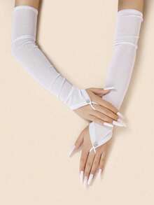 1 Pair Women's Halloween Faux Leather Sexy Fingerless Long Gloves, Punk Costume Party Formal Gloves