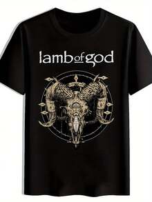 Men's Vintage Rock Band Graphic T-Shirt - Black Short Sleeve Round Neck Tee With Lamb Of God & Retro Metal Design, Breathable Polyester For Summer, Concerts, Festivals, Casual Wear, Band T Shirts - màu đen - Xem 7