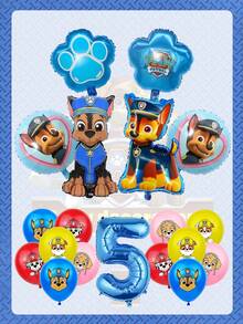 Paw Patrol Themed Party Balloons, Two Types Of Dog Aluminum Foil Balloons And Four Colors Of Dog Head Print Latex Balloons, 32-Inch Blue Digital Balloon Set, Party And Gathering, Wedding Decoration And Setting, Newborn Shower Decoration And Setting, Christmas Decoration Balloons - Blue - View 7