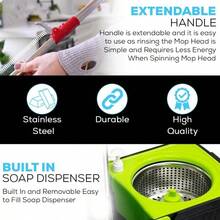 Premium Spin Mop Cleaning Bucket Set With 3 Microfiber Mop Heads Included - BlackGreen - View 3
