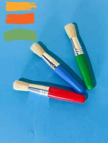 3/6支粗柄猪鬃毛画笔创意儿童绘画画笔套装涂鸦工具 - 彩色 - 查看 3