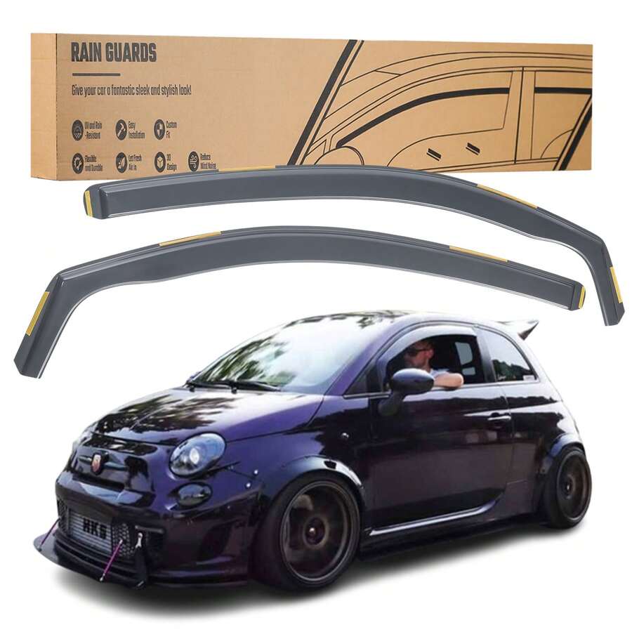 Wind Deflectors FOR FIAT 500 Or Fiat ABARTH 3-Doors 2007-On 2pc Tinted + Clips - por defecto - Ver 1