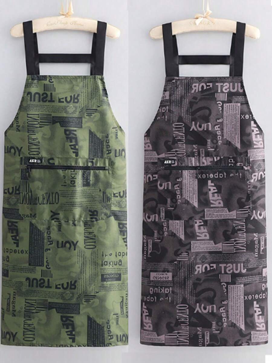 1pc Extra Long Waterproof Apron, Minimalist Letter Design, Kitchen/Home Cooking Oil & Dirt Resistant Apron Unisex - Multicolor - View 1