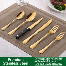 Golden 48 Pieces Silverware Sets With Steak Knives Service For 8 Persons,Stainless Steel Tableware Eating Utensils Set,Knife And Spoon Fork Flatware Sets For Restaurant And Hotel - 金色 - 查看 6