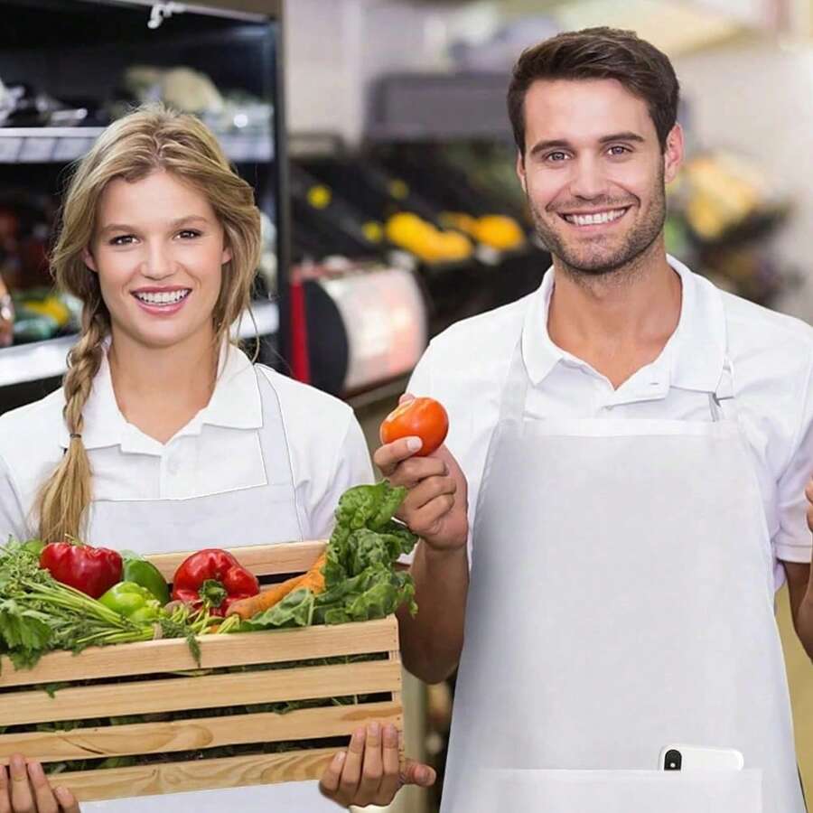 Chef Hat And Apron Set, Adjustable Chef Hat And Adult Kitchen Pocket Apron, Includes Butcher Hat And Baker Uniform, Unisex (White) - Multicolor - View 1