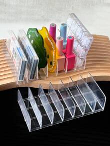 1PC Horizontal Divided Transparent Makeup Storage Box Open Top Flat Design Multi-Slot Base Stable Desktop Display Storage Compatible With Makeup Palettes Nail Art Accessories Home Vanity Organization - Multicolor - View 2