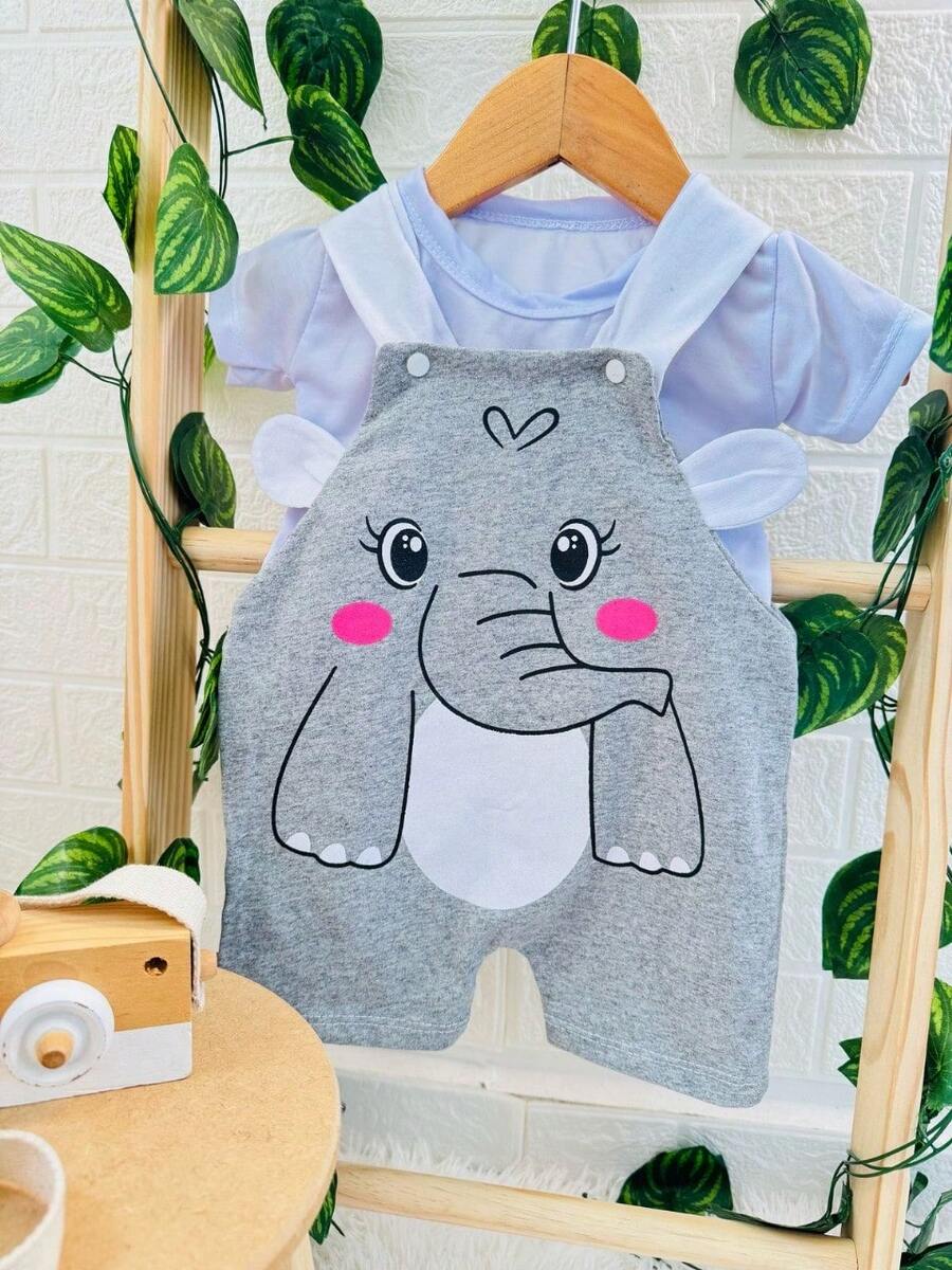 Jardineira Infantil Animais Unisex Roupas de Bebê e Crianças Meninos e Meninas com camisetinha - JARD. ELEFANTE - Visão 1