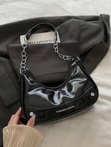 1 Stück modische glänzende koreanische Schulter-/Unterarmtasche mit Reißverschluss aus PU, modische und vielseitige Kettentasche für den täglichen Gebrauch, hochwertige Tasche, geeignet für Teenager zum Einkaufen, Pendeln, täglichen Gebrauch, perfektes Geschenk