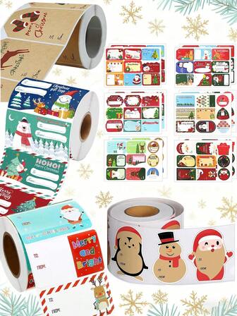 1 卷/12 个圣诞贴纸标签可爱雪人形状圣诞礼物包装标签自粘圣诞姓名标签贴纸适用于节日生日节日装饰，是送给朋友和同学的最佳礼物（多种款式可供选择）。